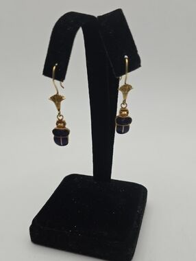 Gold Lapis Lazuli Scarab Drop Earrings